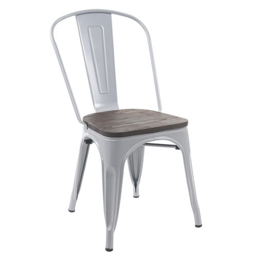 Chaise Hwc-A73, Avec Siège En Bois, Chaise De Bistro, Métal, Empilable, Style Industriel   Gris
