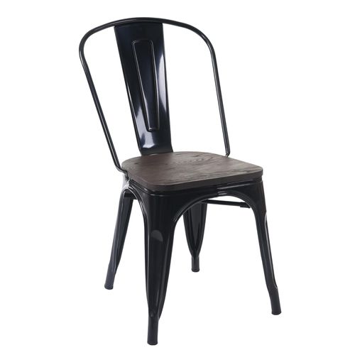 Chaise Hwc-A73, Avec Siège En Bois, Chaise De Bistro, Métal, Empilable, Style Industriel    Noir