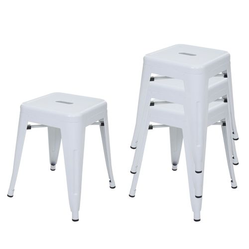 4x Tabouret Hwc-A73, Métal, Style Industriel, Empilable   Blanc