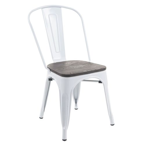 Chaise Hwc-A73, Avec Siège En Bois, Chaise De Bistro, Métal, Empilable, Style Industriel   Blanc