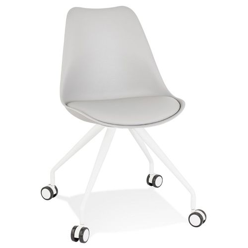Chaise De Bureau Sur Roulettes 'skin' Grise Avec Structure En Métal Blanc