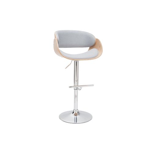 Tabouret De Bar Design Réglable En Tissu Gris Et Bois Clair Bent