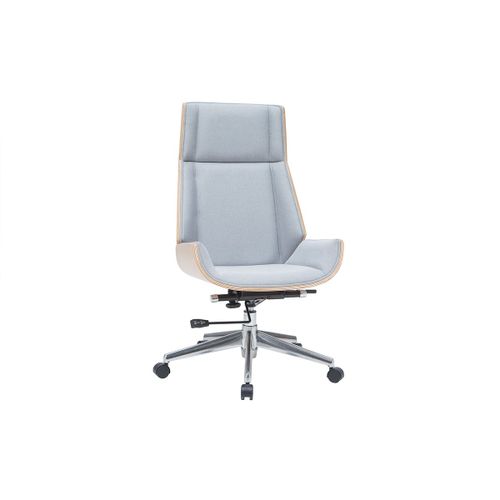 Fauteuil De Bureau Design Tissu Gris Et Bois Clair Curved