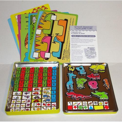 Activites Educatives Magnetiques Boite Metal Alphabet Chiffres Et Dessins + 6 Fiches