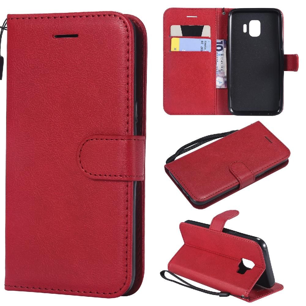 Flip Étui Pour Samsung Galaxy J2 Core Cuir De Haute Qualité Avec Fente Pour Carte Étui De Téléphone Portefeuille D'affaires Couleur Solide Classique - Rouge