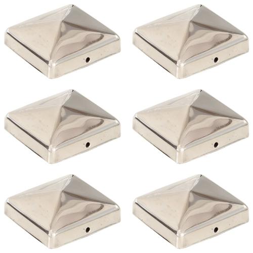 vidaXL Bouchons de poteau de cl?ture pyramidaux 6 pcs Inox 71x71 mm