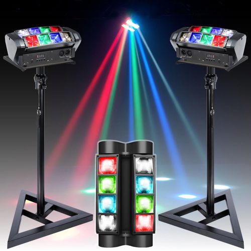 Pack de 2 Jeux Lumière Spyder Ibiza Light RGBW LED8-MINI - 2 Pieds Supports SST02 - Dj Fête Professionnel Anniversaire Bar Mariage