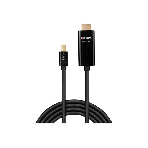 Lindy - Câble adaptateur - Mini DisplayPort mâle pour HDMI mâle - 50 cm - blindé - noir - rond, bloqué, support 4K, actif
