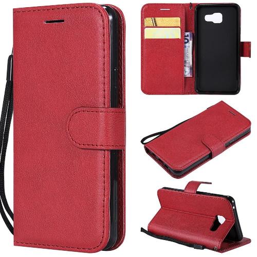 Flip Étui Pour Samsung Galaxy A3 2016 Étui De Téléphone Portefeuille D'affaires Cuir De Haute Qualité Avec Fente Pour Carte Couleur Solide Classique - Rouge