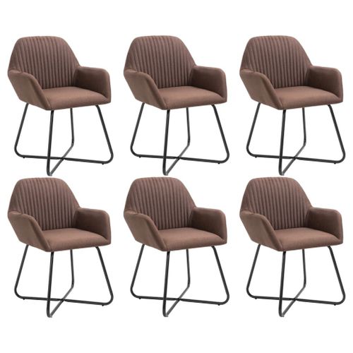 Vidaxl Chaises De Salle À Manger 6 Pcs Marron Tissu