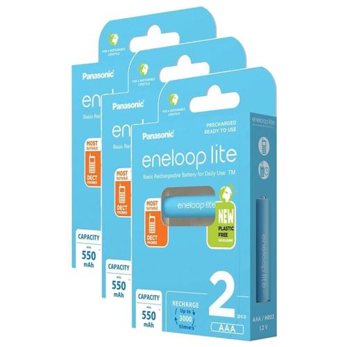 Panasonic Lot de 3 Eneloops lite Pack 2 Piles Rechargeables Micro 550mAh AAA DECT