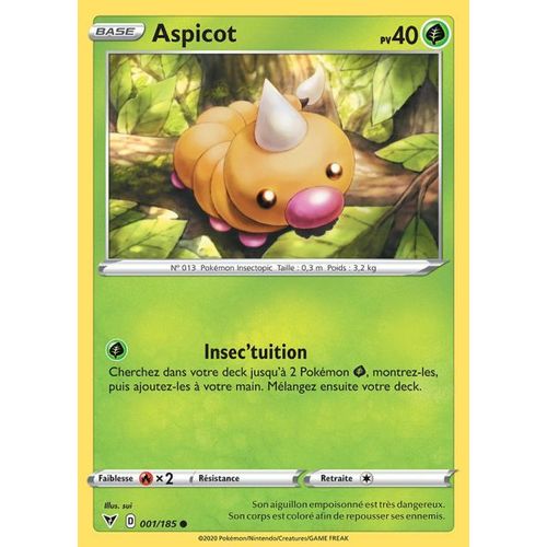 Carte Pokemon - Aspicot - 001/185 - Épée Et Bouclier4 - Voltage Éclatant - Eb4 - Vf