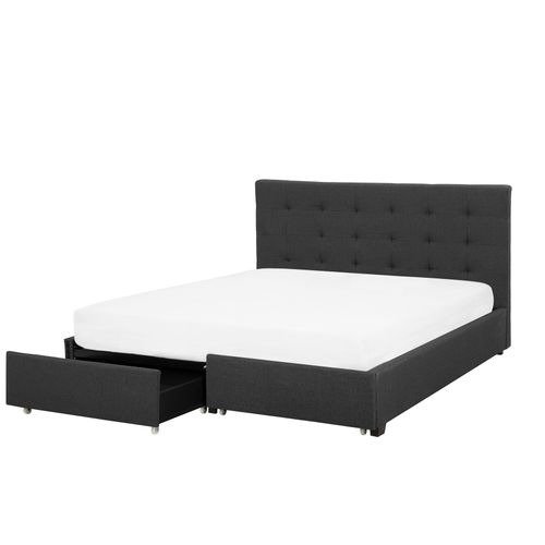 Lit Double En Tissu Gris Foncé Avec Coffre 180 X 200 Cm La Rochelle