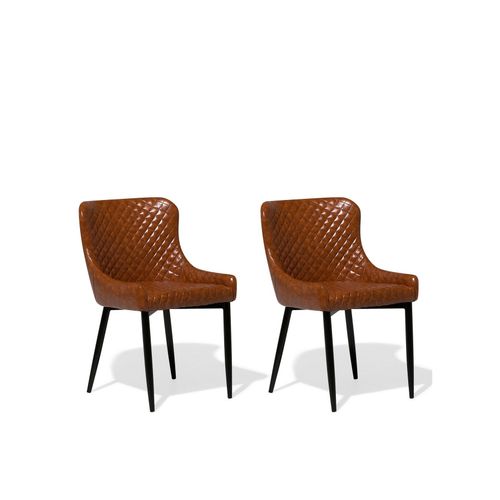 Set De 2 Cuir Pu Chaise De Salle À Manger Marron Doré Solano