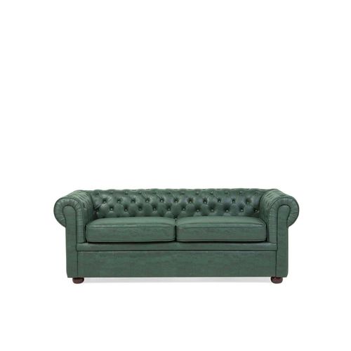 Canapé 3 Places En Cuir Pu Vert Chesterfield
