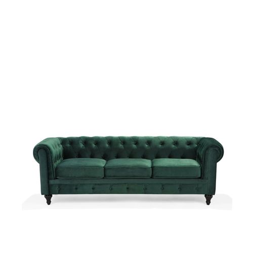 Canapé 3 Places En Velours Vert Chesterfield