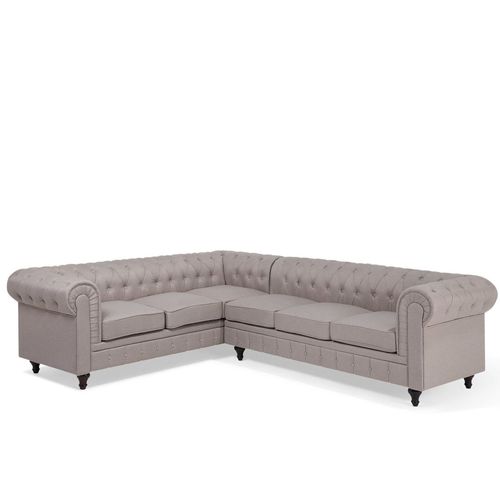 Canapé Angle À Droite 6 Places En Tissu Beige Chesterfield