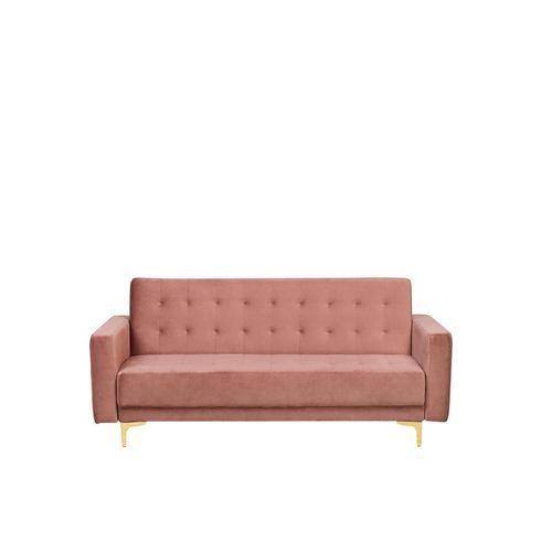Canapé Convertible 3 Places En Velours Rose Aberdeen