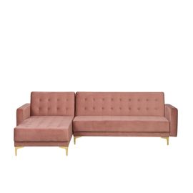 Canapé Angle Droite Convertible En Velours Rose 4 Places Aberdeen