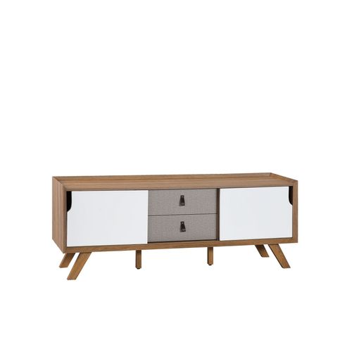 Meuble Tv Blanc Bois Clair Marron Acton