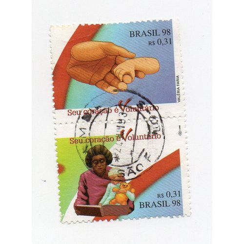 Brésil- Lot De 2 Timbres Oblitérés Non Détachés- Bénévoles