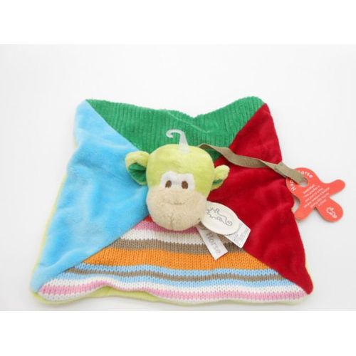 Doudou Happy Horse Singe Mo 22 Cm Plat Carre Vert Pistache Rouge Bleu Raye Orange Jaune Rose Attache Tetine Sucette 16502 Tricot Velours