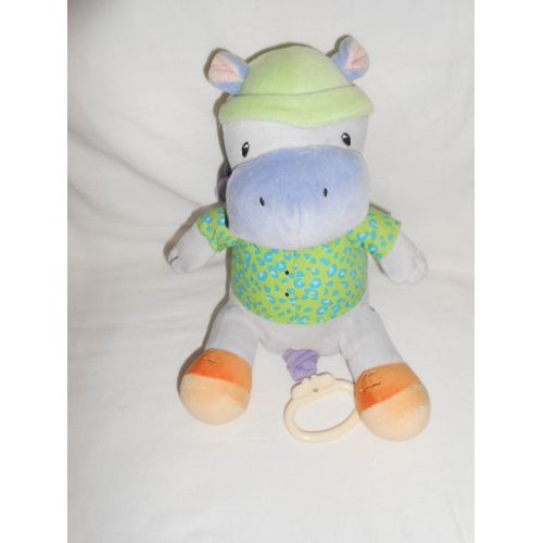 Doudou Musical Boite A Musique Hippopotame Vache Saro Sarobaby Mauve Lilas Parme Violet Chemise Tee Shirt Vert Bleu Patte Orange Jaune A Suspendre