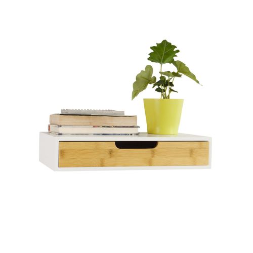 Sobuy® Frg92-Wn Étagère Murale Avec Tiroir En Bois Et Bambou, Armoire À Clés, Porte-Clés Meuble D¿Entrée De Rangement L40xp24xh8cm