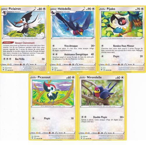 5 Cartes Pokemon - Piclairon 144/185 + Picassaut 143/185 + Pijako 139/185 + Hélédelle 134/185 + Nirondelle 133/185 - Épée Et Bouclier4 - Voltage Éclatant - Eb4 - Vf