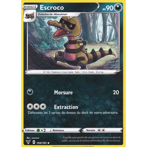 Carte Pokemon - Escroco - 108/185 - Épée Et Bouclier4 - Voltage Éclatant - Eb4 - Vf