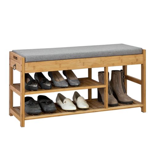 Sobuy Fsr47-N Banc À Chaussures Avec Assise Rembourée Et Tiroirs, Banquette Rangement Chaussure Avec Tiroirs Latéraux En Bambou L90xp30xh45cm