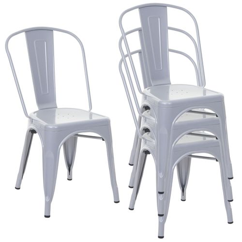 4x Chaise De Bistro Hwc-A73, Chaise Empilable, Métal, Design Industriel   Gris
