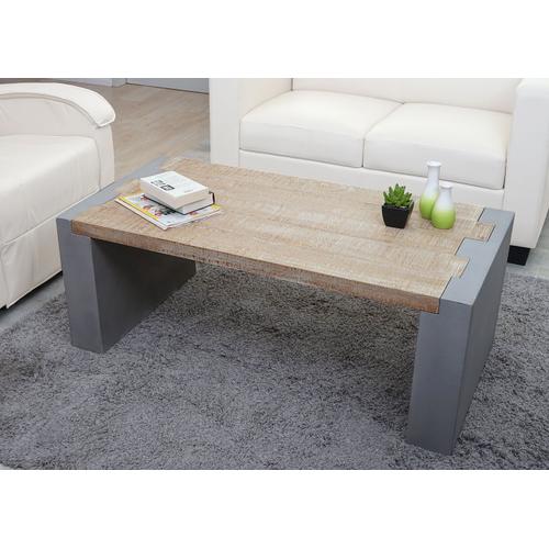 Table Basse De Salon Hwc-A15, Design Béton Sapin Massif Rustique 46x122x60cm