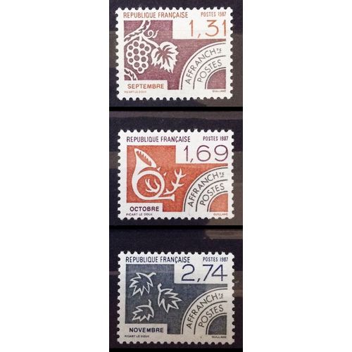 Préoblitéré Mois De L'année - Septembre 1,31 (N° 194) + Octobre 1,69 (N° 195) + Novembre 2,74 (N° 196) Neufs** Luxe (= Sans Trace De Charnière) - Cote 4,00 - France Année 1987 - Brn83 - N29830