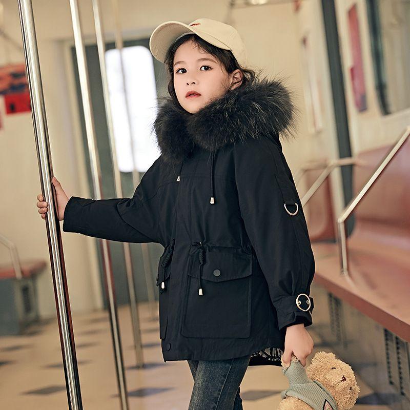 Doudoune Enfant Fille de Marque Mi-longue épaississant Manteau à capuche  avec à large col fourrure Parka fille -ZS306992