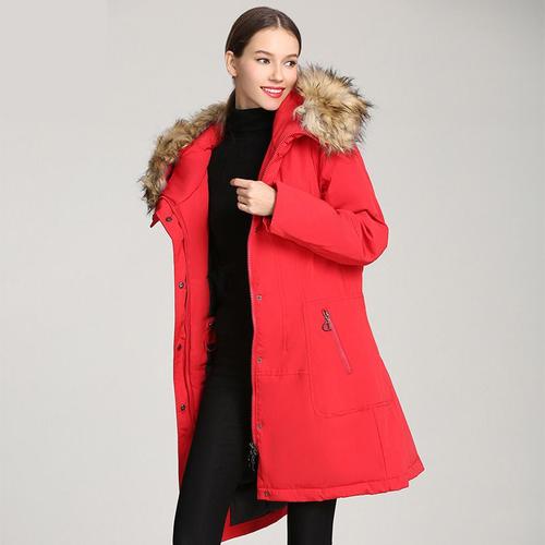 Doudoune Femme De Marque Longue À Capuche À Large Col Fourrure Detachable Manteau Femme Couleur Uine Hiver Chaud Parka Femme -Zs306874