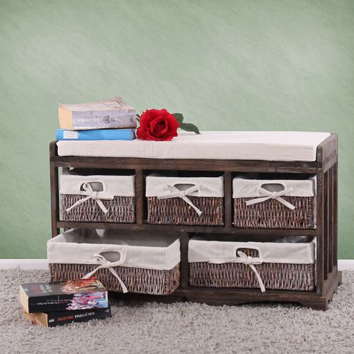 Commode / Banc, 5 Paniers, 77x36x45cm, Shabby, Vintage   Marron