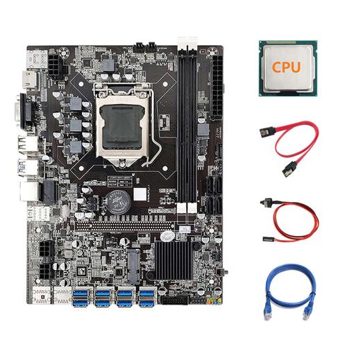 Carte Mère Minière B75 Eth 8xpcie Adaptateur Usb + Cpu Câble Réseau Rj45 Sata De Commutation Lga1155