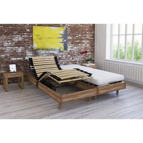 Ensemble Relaxation Matelas Sommiers Électriques Décor Chene Clair 2x70x190 - Mousse - 14 Cm - Ferme - Talca