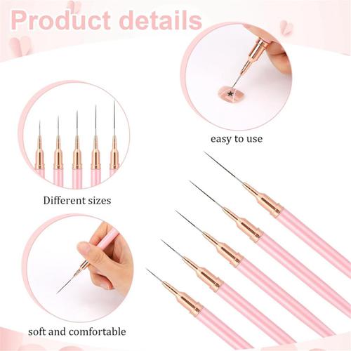 Pinceaux De Revêtement Pour Nail Art,5 Pièces,Ensemble Peinture Art,Outil Dessin Pointage D'ongles,Brosse Art, Brosse Détail 