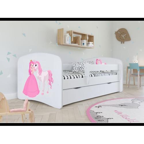 Lit Babydreams Blanc Princesse Cheval Avec Un Tiroir Sans Matelas 140/70