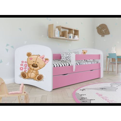 Lit Nounours Rose À Fleurs Babydreams Avec Un Tiroir Sans Matelas 140/70