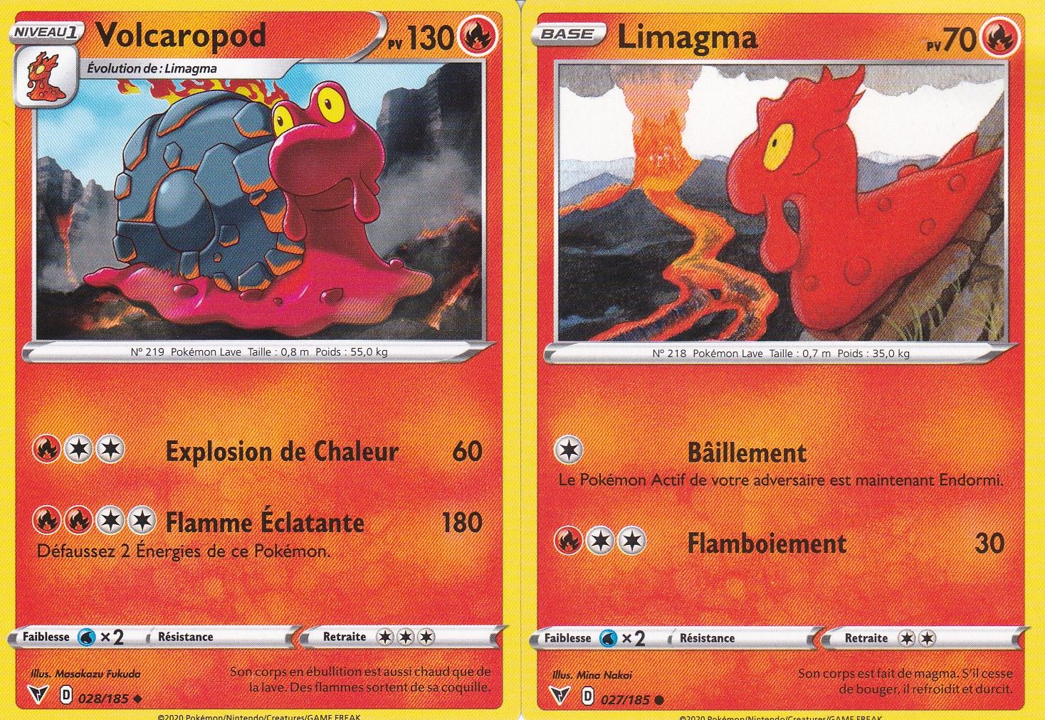 2 Cartes Pokemon - Volcaropod 028/185 + Limagma - 027/185 - Épée Et Bouclier 4 - Voltage Éclatant - Eb4 - Vf