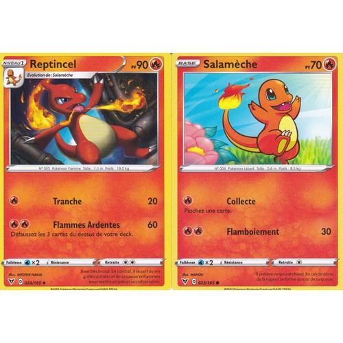 2 Cartes Pokemon - Reptincel 024/185 + Salamèche 023/185 - Épée Et Bouclier 4 - Voltage Éclatant - Eb4 - Vf