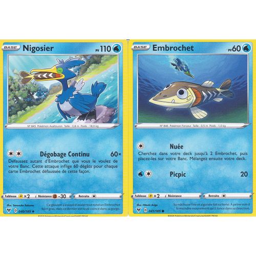 2 Cartes Pokemon - Nigosier 040/185 + Embrochet 041/185 - Épée Et Bouclier 4 - Voltage Éclatant - Eb4 - Vf