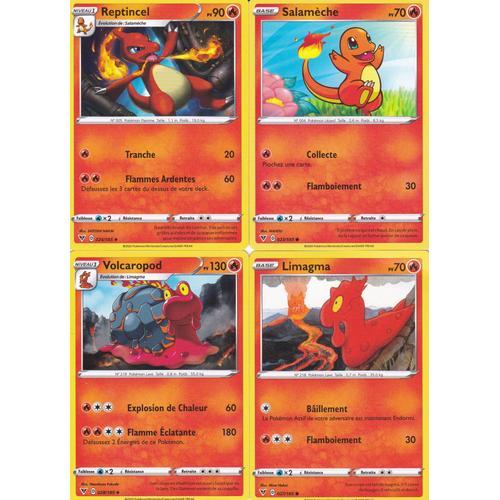 4 Cartes Pokemon - Reptincel 024/185 + Salamèche 023/185 + Volcaropod 028/185 + Limagma 027/185 - Épée Et Bouclier 4 - Voltage Éclatant - Eb4 - Vf