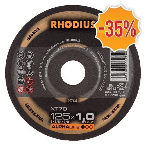 Rhodius ALPHALine I XT70 - Disque à tronçonner - extra fin- 125 x 22,23 x 1mm - acier/inox (100pcs)