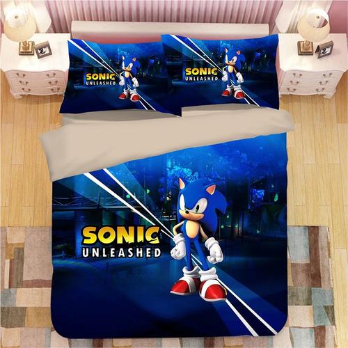 Sonic Parure De Couesse De Marque :1 Housse De Couette +1 Drap Plat + Taies D'oreiller 3d Imprimée Sonic Thème Parure De Lit -Pm300400