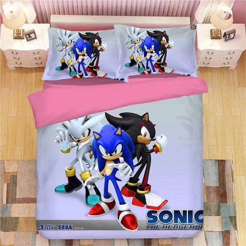 Sonic Parure De Couesse De Marque :1 Housse De Couette +1 Drap Plat + Taies D'oreiller 3d Imprimée Sonic Thème Parure De Lit -Pm300400