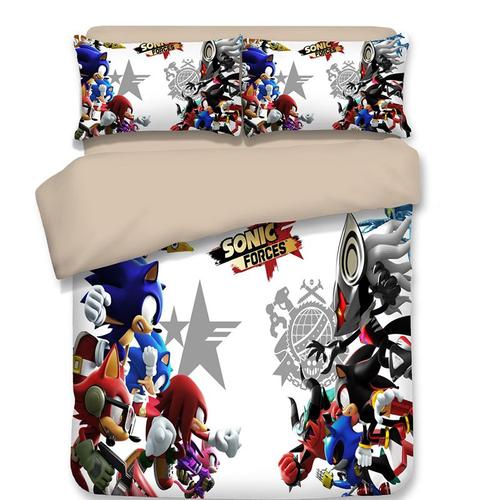 Sonic Parure De Couesse De Marque :1 Housse De Couette + Taies D'oreiller 3d Imprimée Sonic Thème Parure De Lit -Pm300400